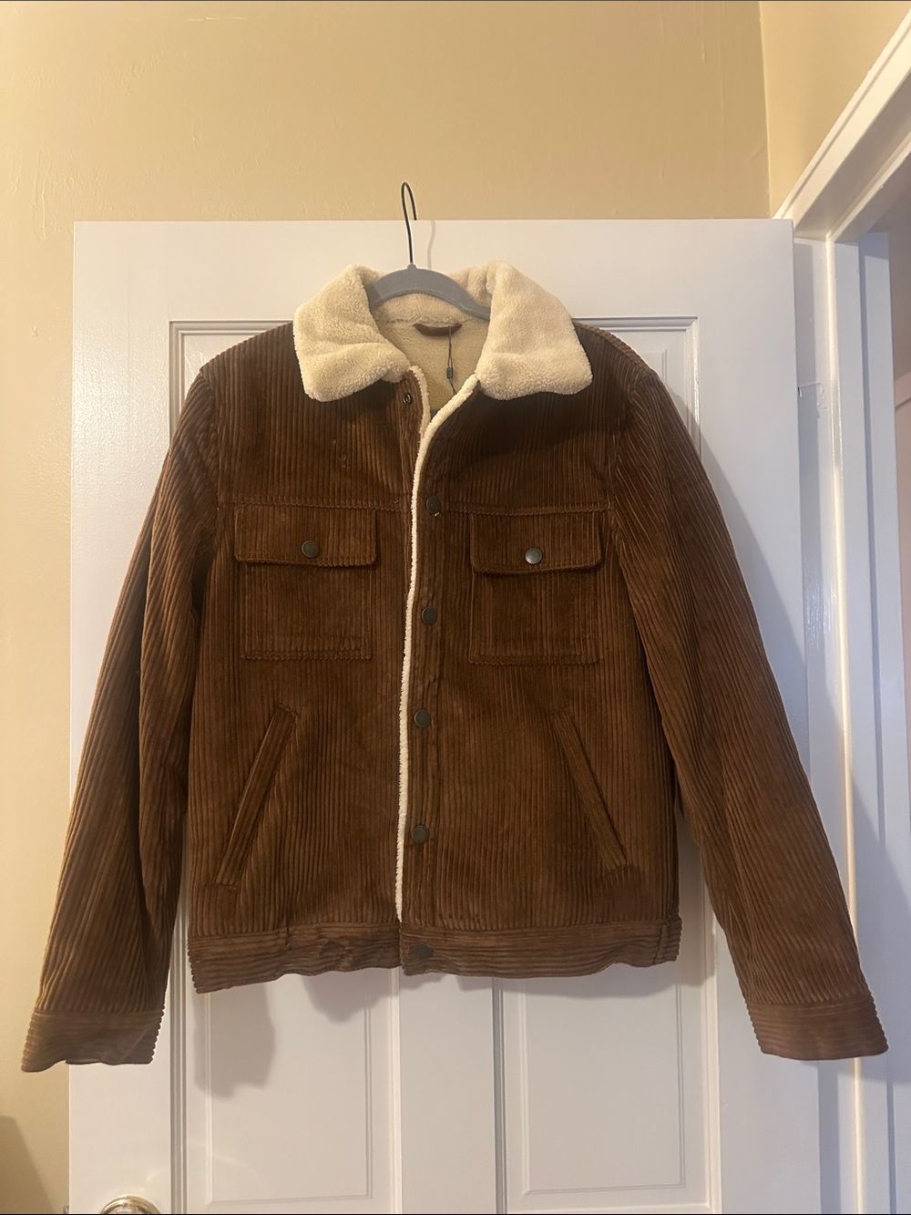 Mango Brown Corduroy Jacket with Cream Sherpa Collar